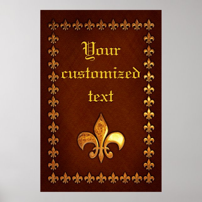 Old Leather Cover with golden Fleur-de-Lys - Poster (Front)