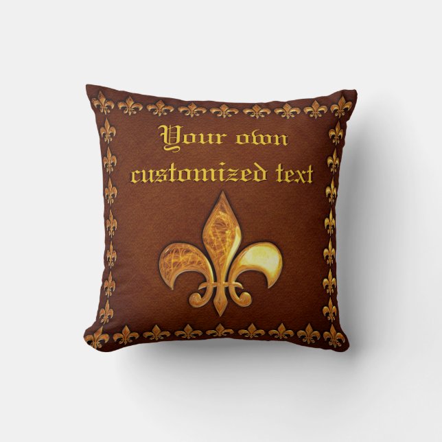 Old Leather Cover with golden Fleur-de-Lys - Throw Pillow (Front)
