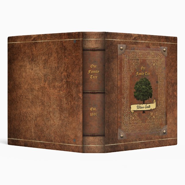 Old Leather Look Family Tree Genealogy 3 Ring Binder (Background)