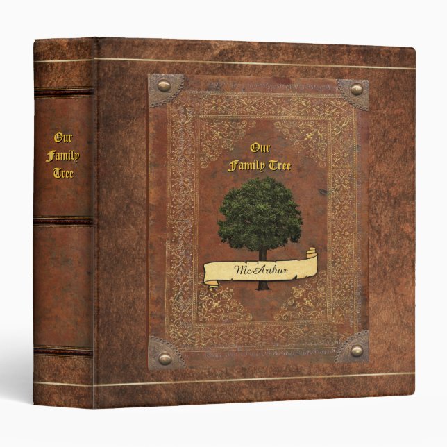 Old Leather Look Family Tree Genealogy Binder (Front/Spine)