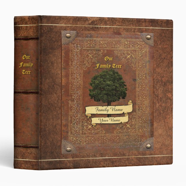 Old Leather Look Family Tree w. Individual Name Binder (Front/Spine)