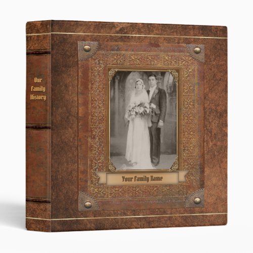 Old Leather Look Genealogy Binder with your Photo