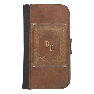 Old Leather Look with Initials Wallet Phone Case For Samsung Galaxy S4
