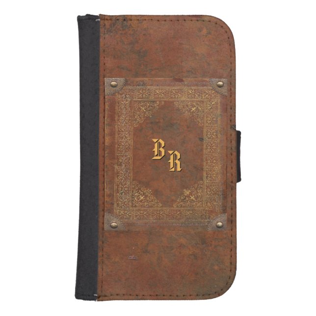 Old Leather Look with Initials Samsung Galaxy Wallet Case (Front)