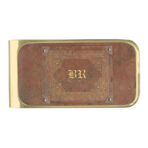 Old Leather Look with your Initial(s) Gold Finish Money Clip