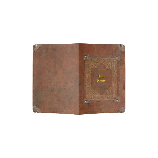 Old Leather Look with your Name Passport Holder (Opened)