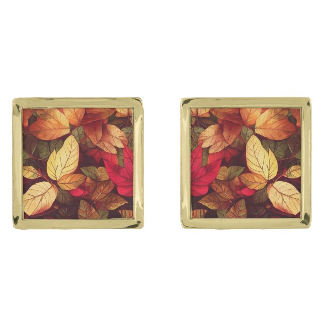 Old Leaves Autumn Colors Cufflinks (Front)