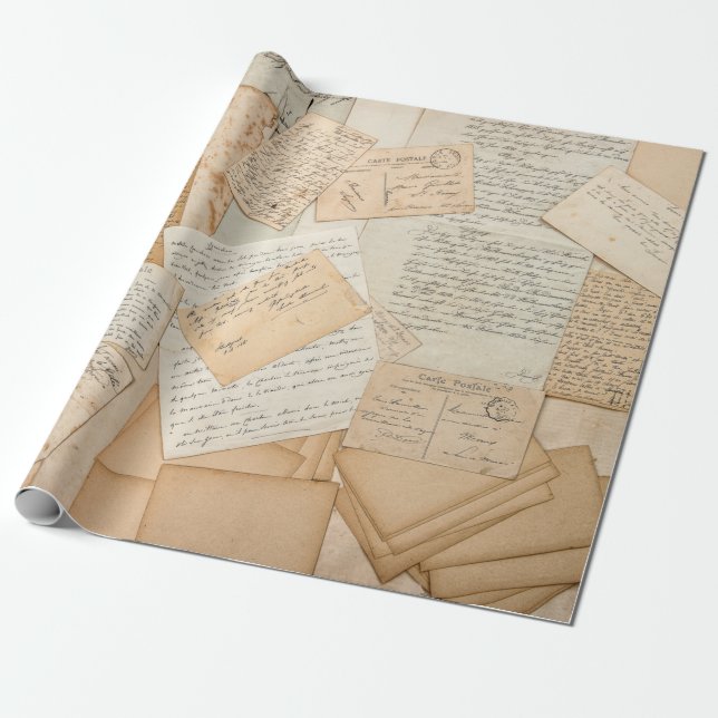 Old letters, handwritings, vintage postcards, e wrapping paper (Unrolled)