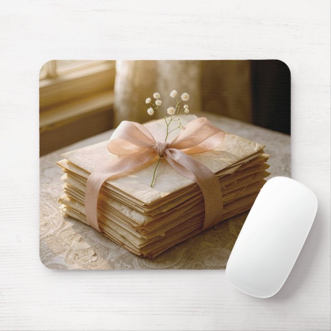 Old Letters Tied With Pink Ribbon Mouse Pad (With Mouse)