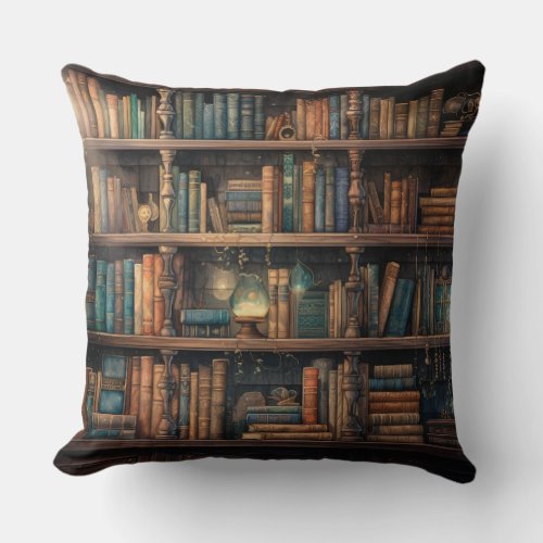Old Library Bookcase Throw Pillow