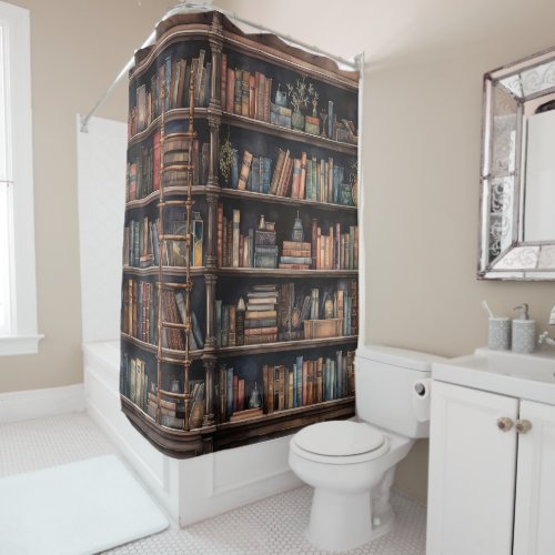 Old Library Bookcase With Ladder Shower Curtain