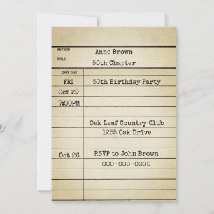 Old Library Card 50th Birthday Party