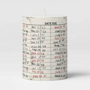 Old Library Cards Pillar Candle