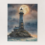 Old lighthouse jigsaw puzzle<br><div class="desc">Watercolor painting,  old lighthouse by the sea and the moon. Digital image</div>