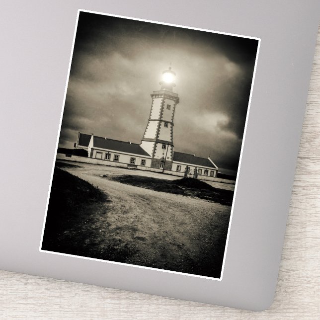 Old lighthouse on a storm night sticker (Old lighthouse on a storm night. sticker)