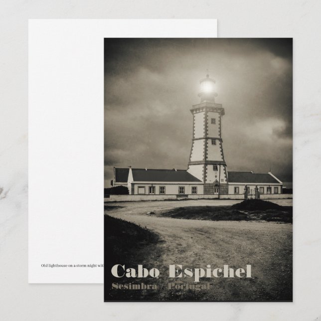 Old lighthouse on a storm night thank you card (Front/Back)