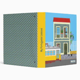Old Lisbon house with cats and yellow tram 3 Ring Binder