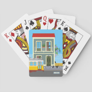 Old Lisbon house with cats  and yellow tram Poker Cards