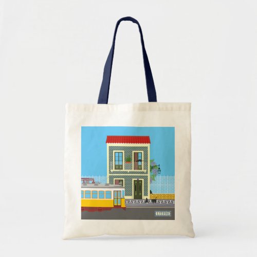 Old Lisbon house with cats  and yellow tram Tote Bag