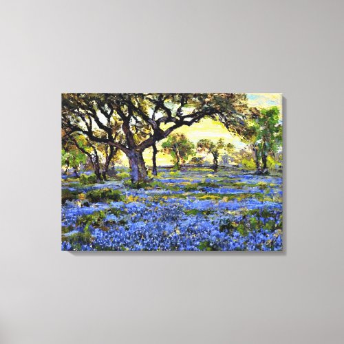 Old Live Oak Tree and Bluebells _ Onderdonk art Canvas Print