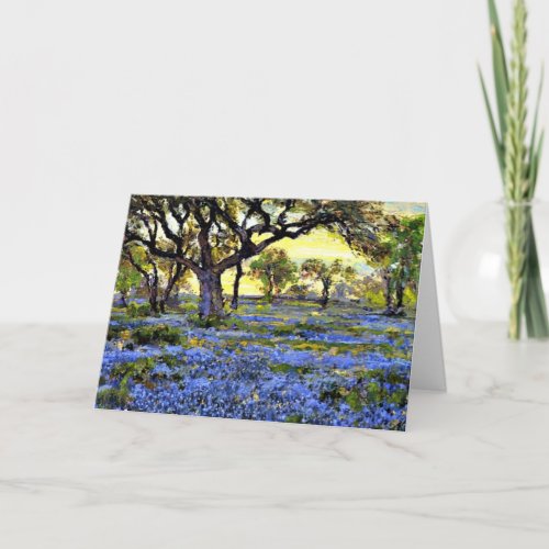 Old Live Oak Tree and Bluebonnets Card