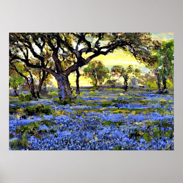 Old Live Oak Tree and Bluebonnets - Onderdonk art Poster (Front)