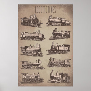 Old Locomotives Rail Train Vintage Paper Poster