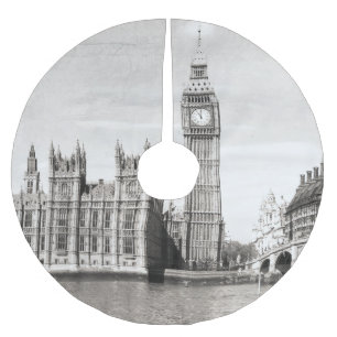 Old London, black and white. Brushed Polyester Tree Skirt