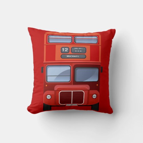 Old London Red Double Decker Bus Pillow