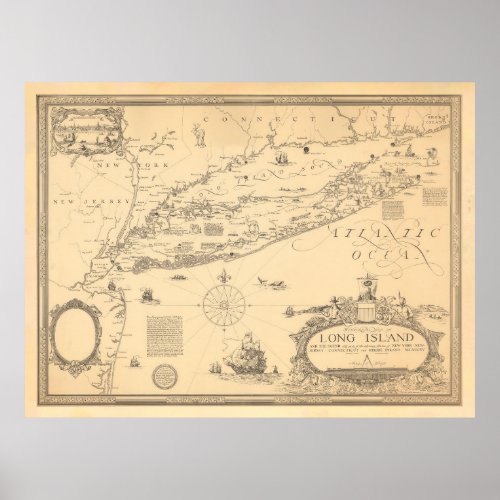 Old Long Island NY Map 1925  Poster