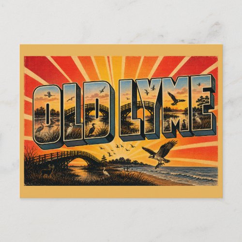 Old Lyme Connecticut Tidal River Marsh Art Postcard