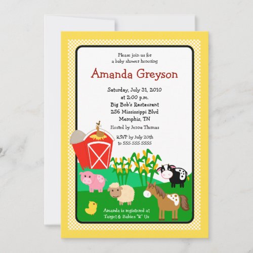 Old MacDonald Barnyard 5x7 Baby Shower Invitation