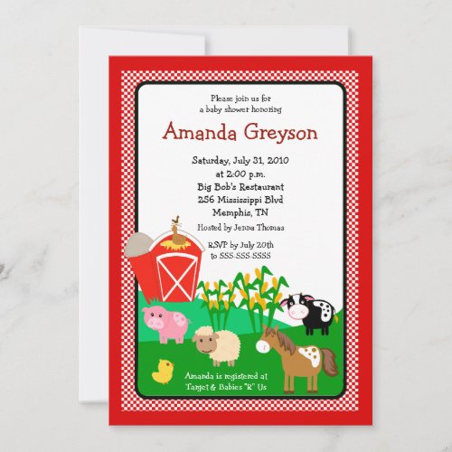 Old MacDonald Barnyard 5x7 Baby Shower Invitation