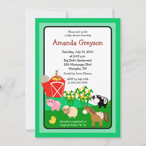 Old MacDonald Barnyard 5x7 Baby Shower Invitation