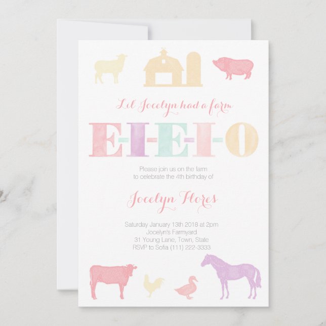Old MacDonald Birthday Party Invitations, EIEIO Invitation (Front)