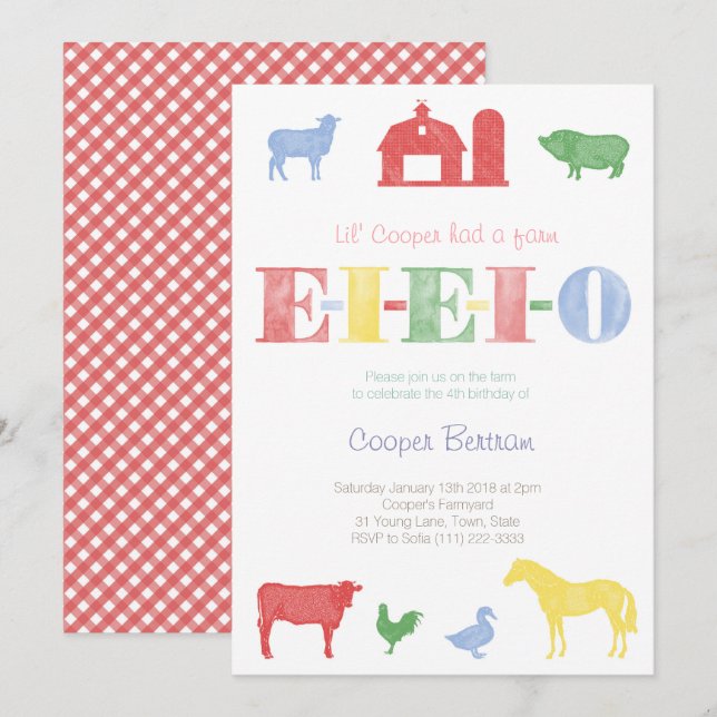 Old MacDonald Birthday, Petting Zoo Party Invites (Front/Back)