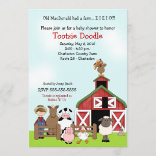 Old MacDonald EIEIO Farm Barnyard Baby Shower Invitation