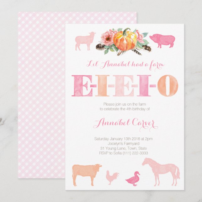 Old MacDonald EIEIO Farm Birthday Party Invitation (Front/Back)