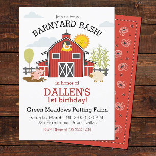 Old MacDonald Farm Barnyard Birthday Party Invitation