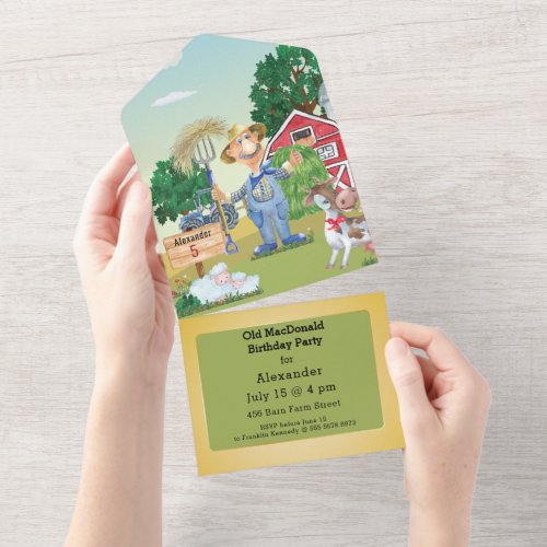 Old MacDonald Farm Kids Birthday All In One Invitation