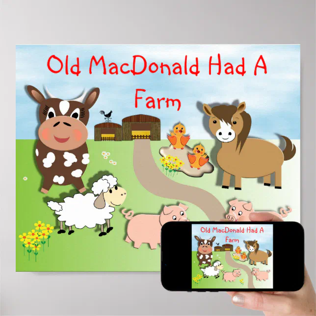 Old MacDonald Had A Farm Cute Kids Animal Picture Poster | Zazzle