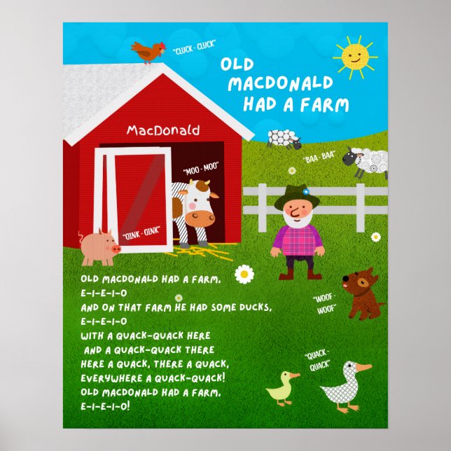 Old MacDonald Nursery Rhyme Classroom Poster (Front)