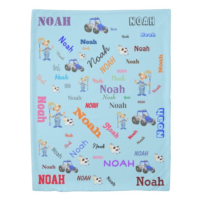 Old Macdonald Tractor Cow Word Cloud Name Collage Duvet Cover (Front)