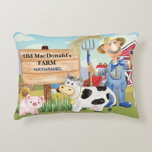 Old MacDonalds E_I_E_I_E_I_O Farm Monogram Accent Pillow