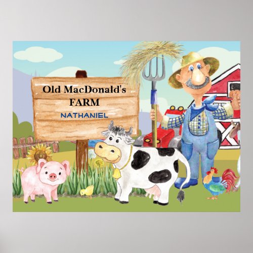 Old MacDonalds E_I_E_I_E_I_O Farm Monogram Poster