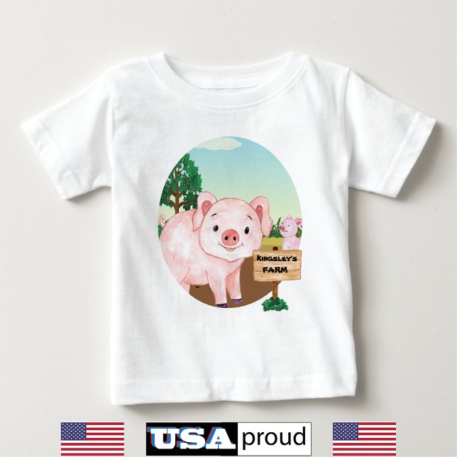 Old MacDonald's Farm 🐮 Cute Pig Monogram  Baby T-Shirt (Creator Uploaded)