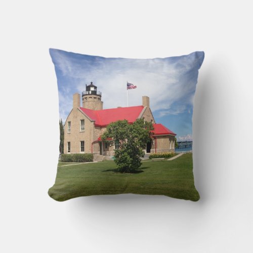 Old Mackinac Point Lighthouse Bridge Throw Pillow