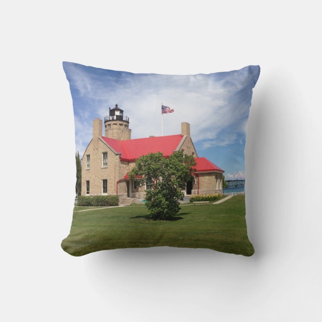 Old Mackinac Point Lighthouse Bridge Throw Pillow (Front)