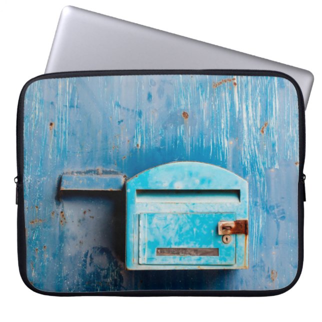 Old mail box on doorantique, background, blue, box laptop sleeve (Front)