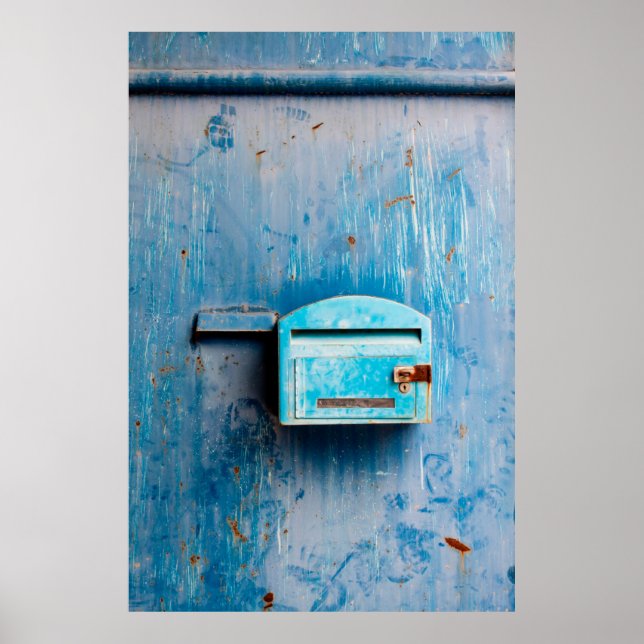 Old mail box on doorantique, background, blue, box poster (Front)